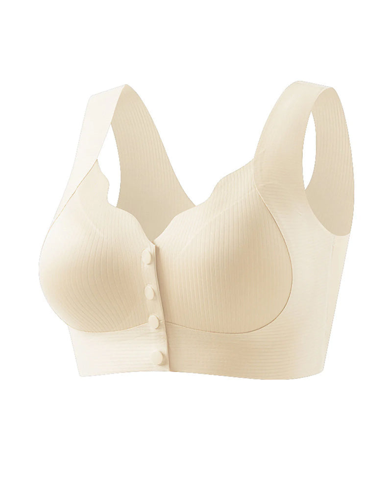 Women's V Neck Front Closure Seamless Wire-free Comfortable Breathable Vest Bra