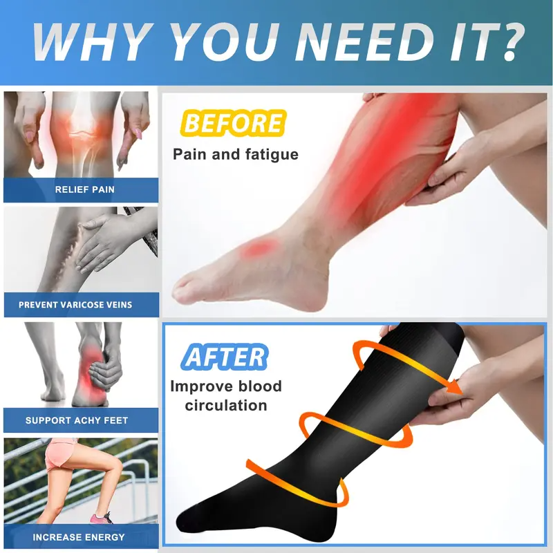 6 Pairs Of High-Elastic Breathable Calf Compression Socks For Sports and Fitness