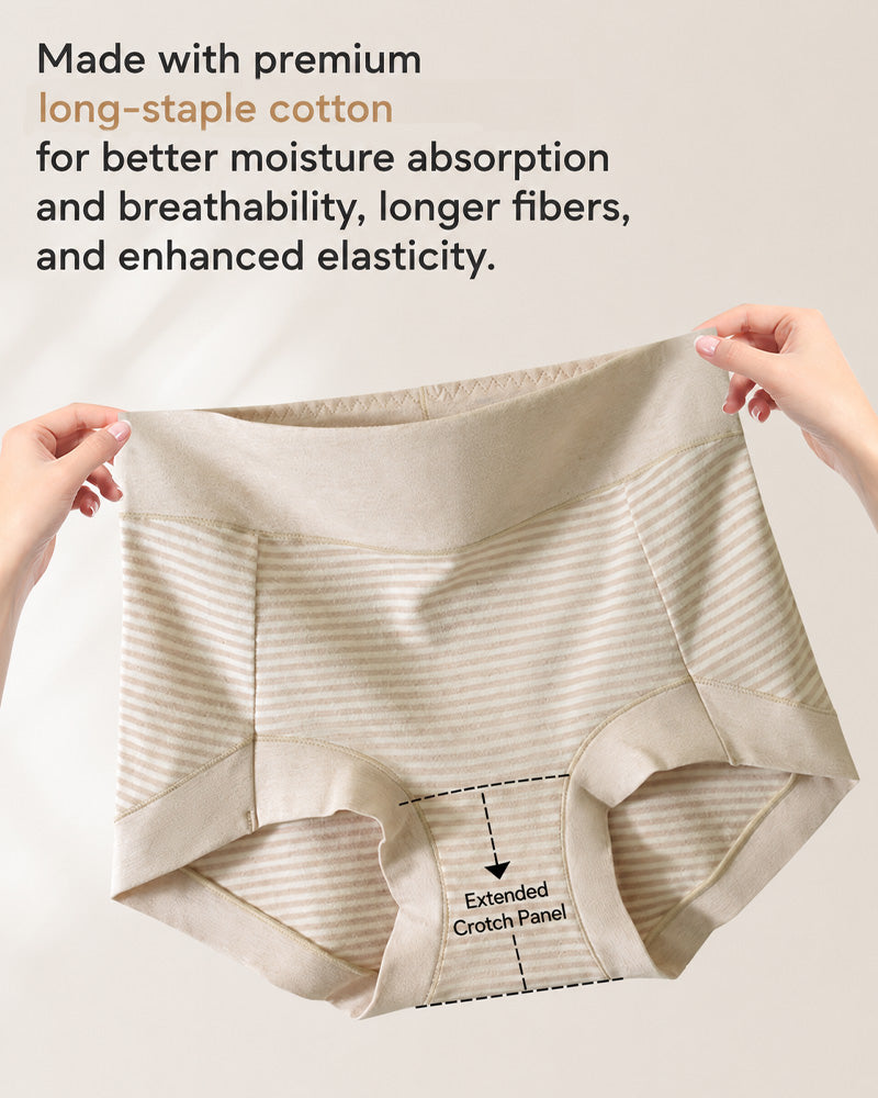3-Pack Pure Cotton High Waist Tummy Control Striped Briefs
