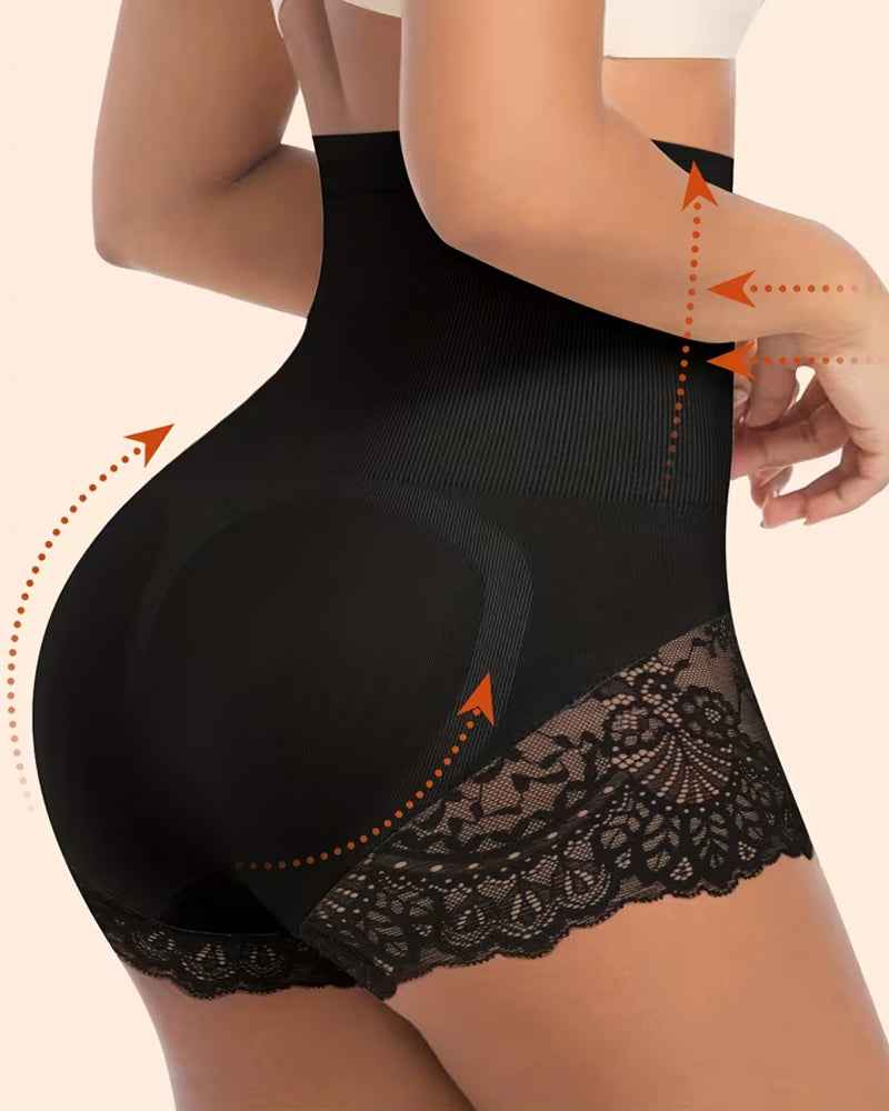 Women's High-Waisted Tummy Control and Butt Lifting Lace Seamless Shaping Panties