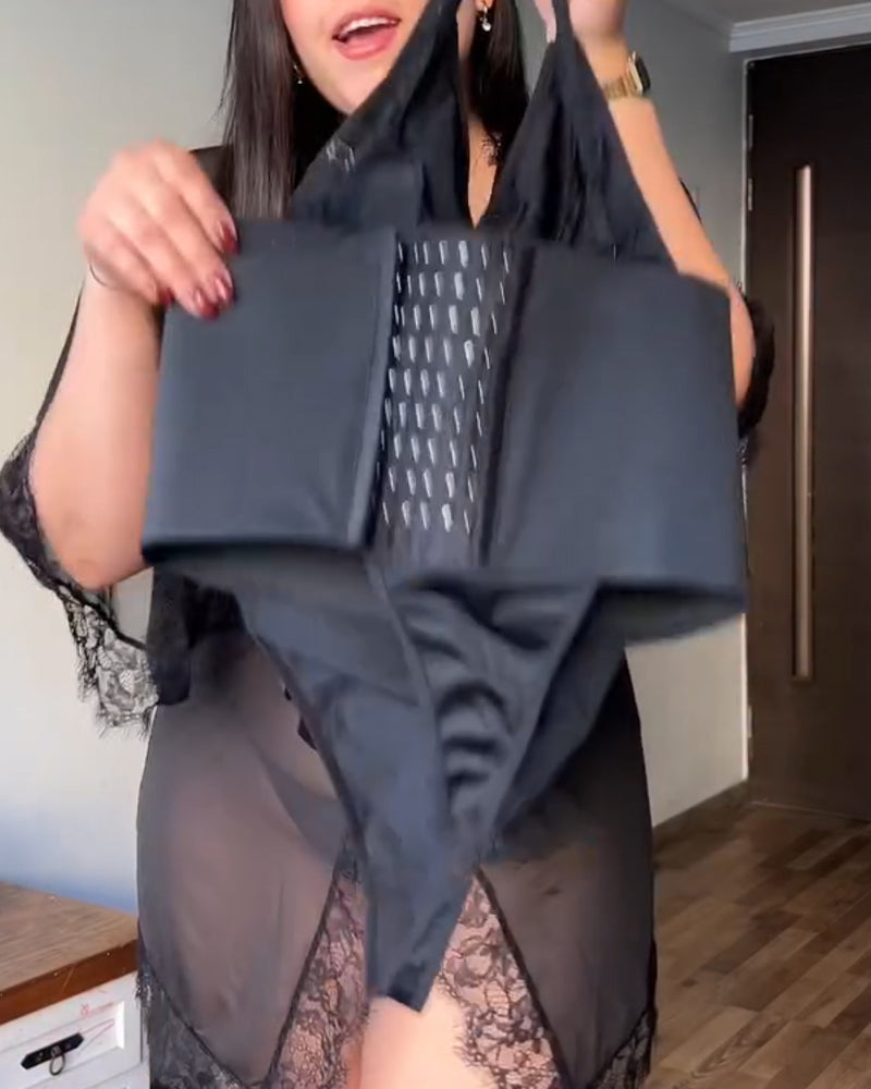 Deep V-neck Tummy Control and Back Waist Hook-eye Bodysuit