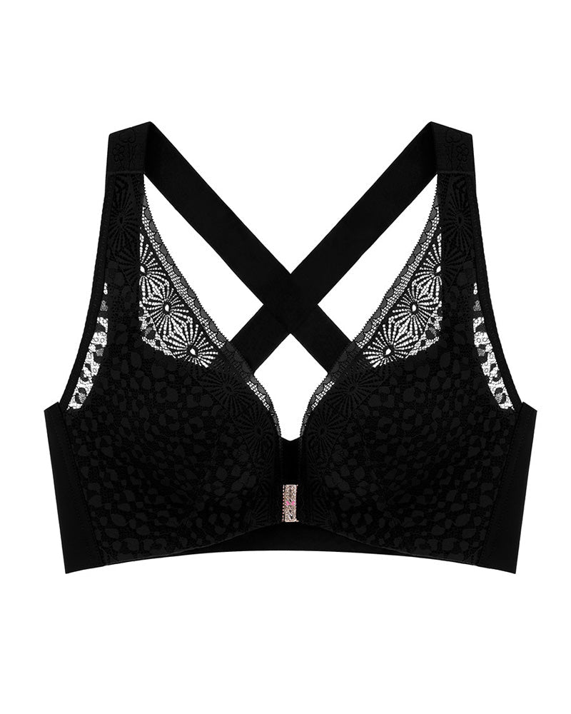 Plus Size Front Closure Seamless Lace Breathable Push-Up Bra