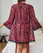 Sexy Leopard Print Mesh Halter Bikini and Robe Set