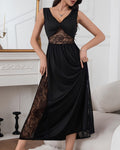 Sexy Deep V See-through Lace Patchwork Long Nightgow