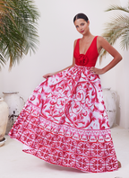 Detachable 3D Flower Red One Piece Swimsuit and Skirt