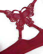 Front-fastening Underwire Butterfly Back Bra and Lace Patchwork Panty Set