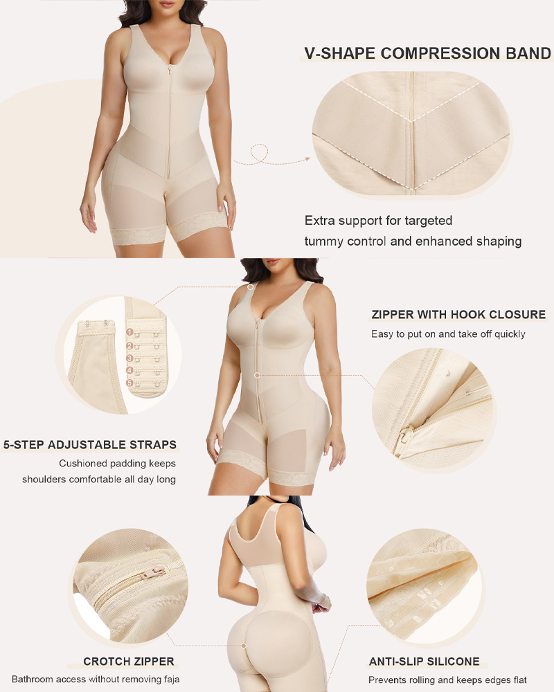 Women's V-shaped Elastic Band Design S-curve Shaping and Tummy Control Bodysuit