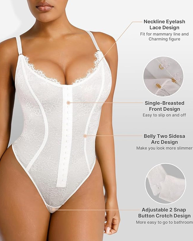 Women's Front Hook Tummy Control Backless Lace Shaper Bodysuit