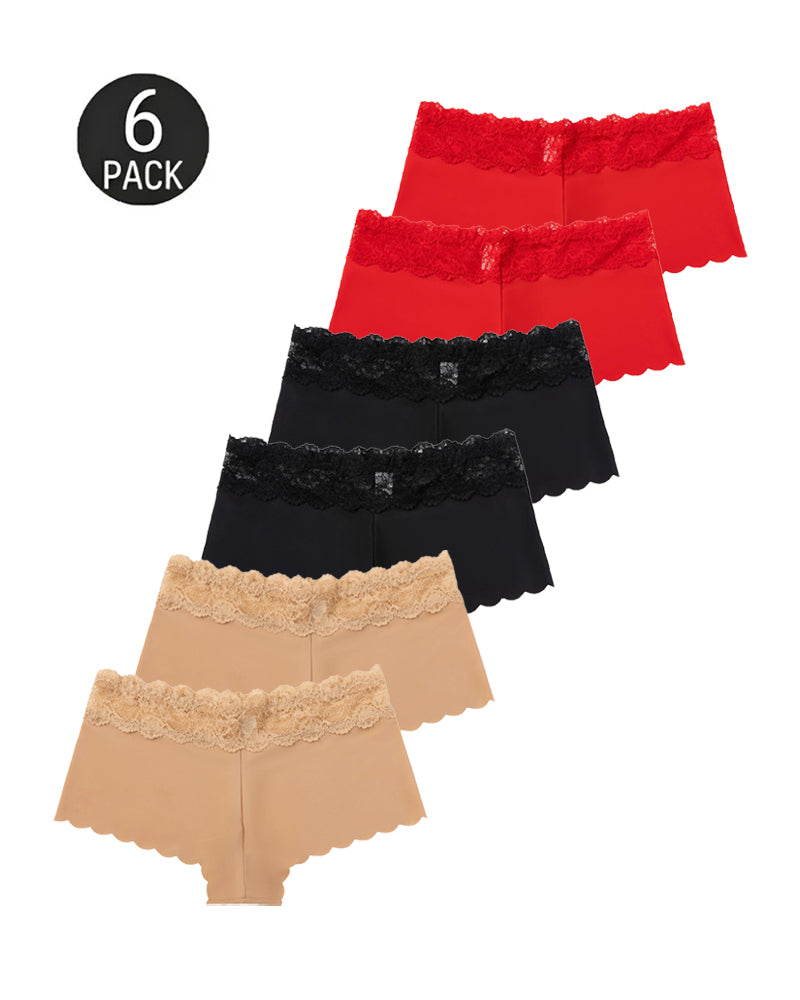 Six-Pack Seamless Ice Silk Lace Trim Print Boxer Briefs