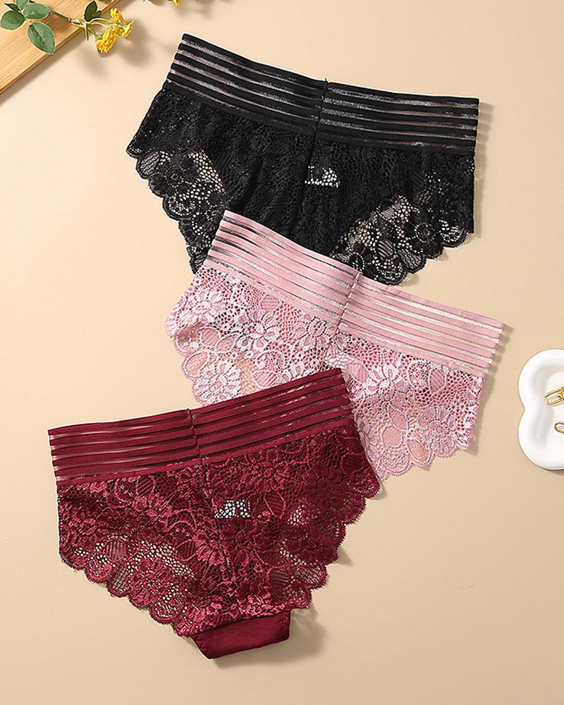 Women's Sexy High Waist Tummy Control Seamless Flower Lace Breathable Panties