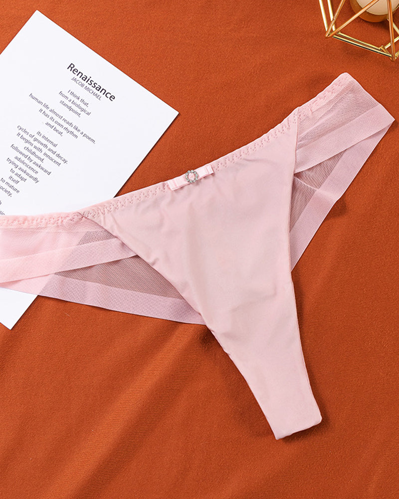 Sexy Ice Silk Nude Seamless See-Through Mesh Thong