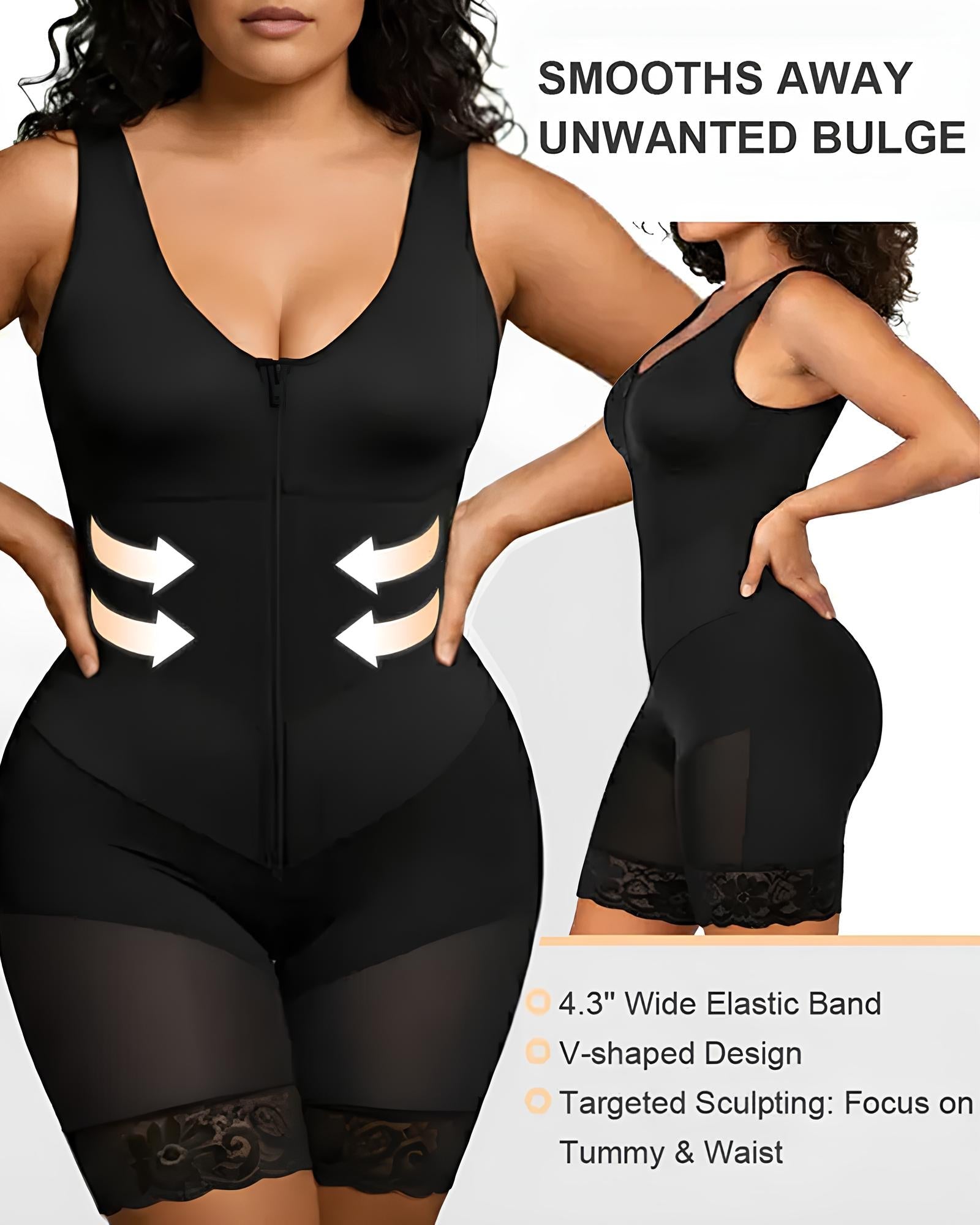 Women's V-shaped Elastic Band Design S-curve Shaping and Tummy Control Bodysuit