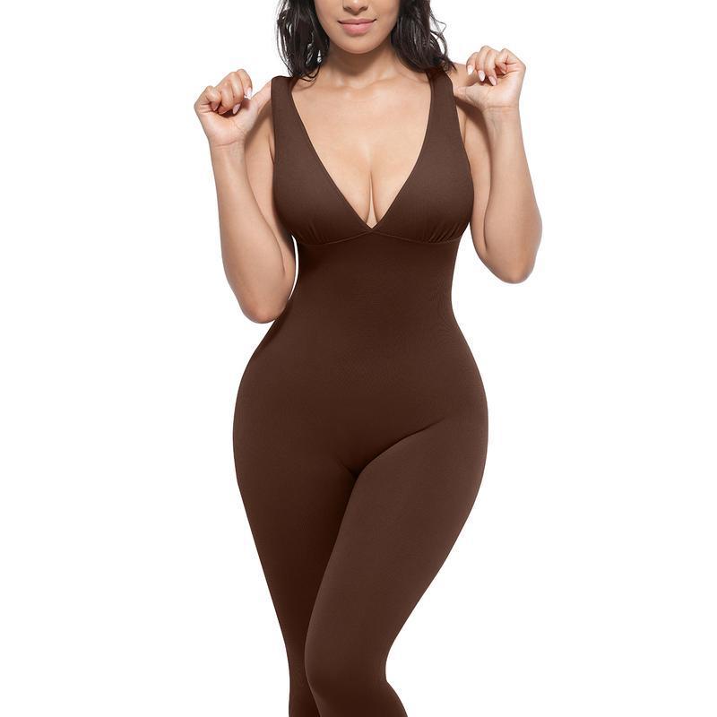 Deep V Shapewear with Chest Support Breathable High-Waisted Tummy Control Jumpsuit