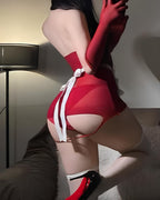 Sexy Maid Hollow-out See-through Mesh Lingerie Set with Stockings