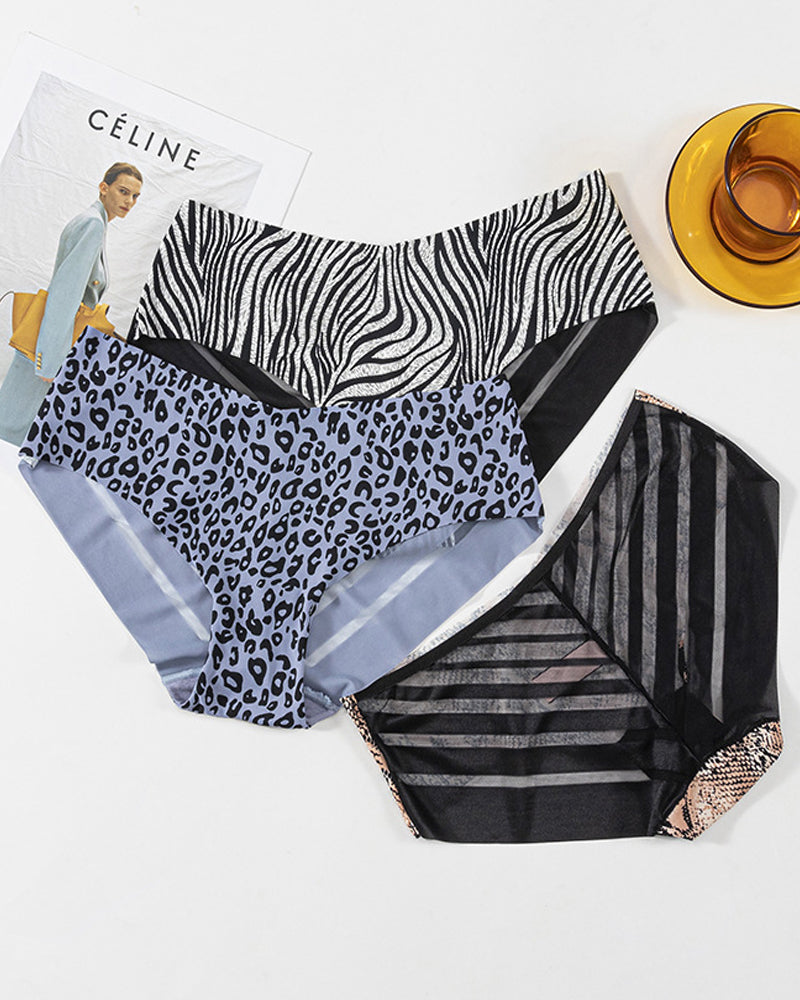 Sexy Animal Print Ice Silk Seamless See-through Mesh Panties