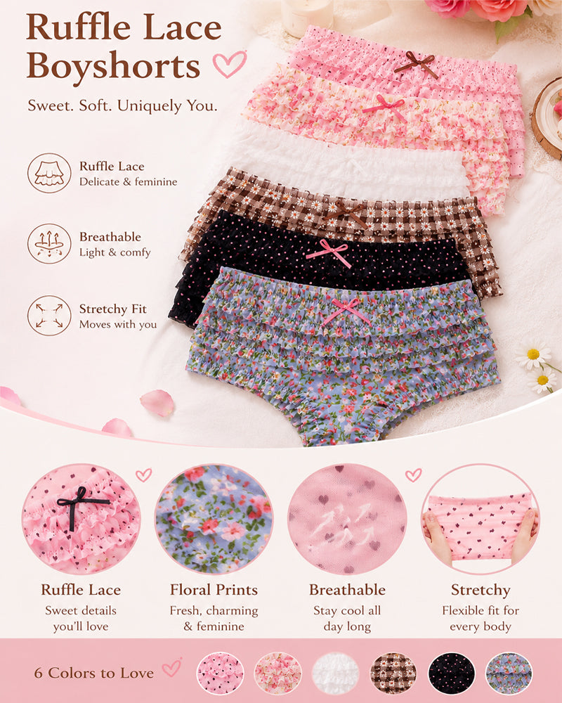 Floral Lace Ruffle Breathable Panties
