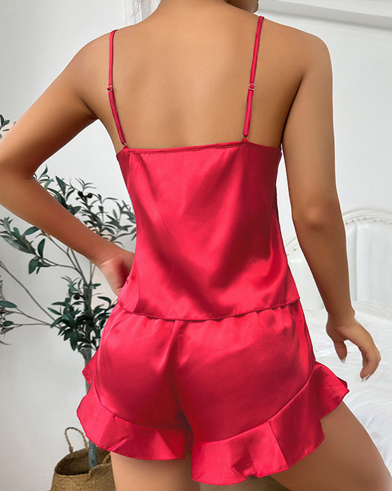 Ice Silk Camisole Shorts Robe Three-piece Loungewear Set