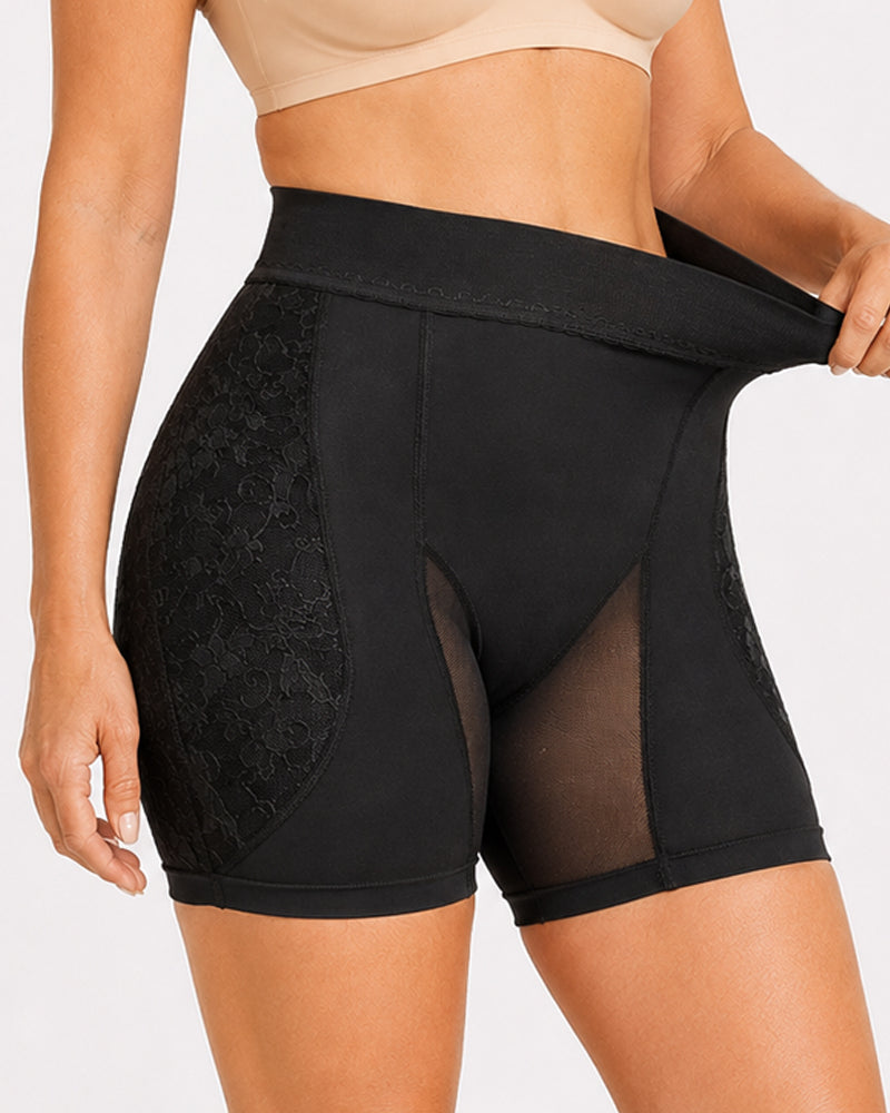 High Waist Lace Mesh Padded Hip Tummy Control Shaping Shorts