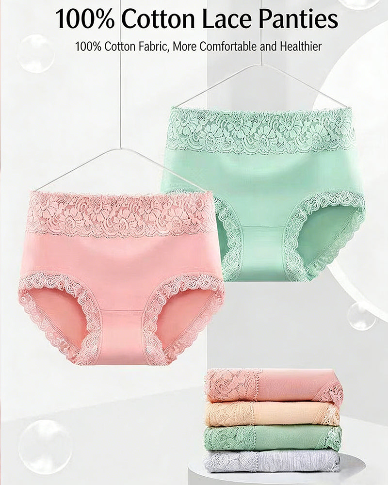 Women's Pure Cotton Breathable Skin-friendly Lace Trim Tummy Control Panties