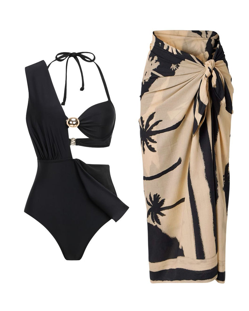 Beach Vacation Deep V One-piece Swimsuit and Cover-up