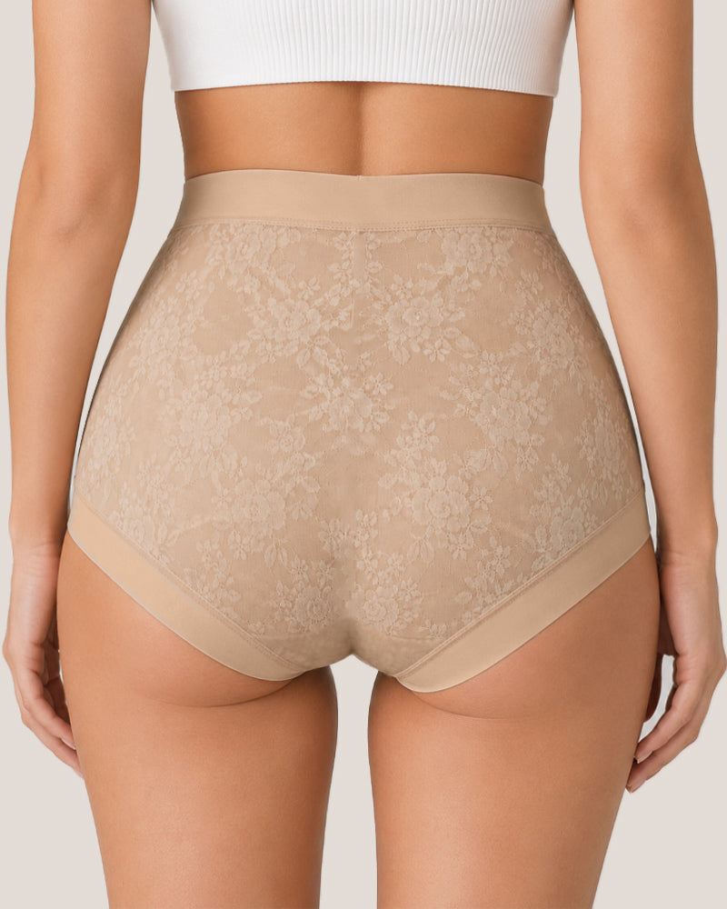 4-Pack High Waist Front Crossover Floral Lace Breathable Panties