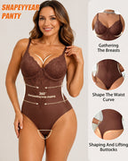 Women's Deep V Lace-Trimmed Tummy Control Seamless Bodysuit