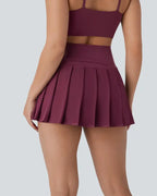 High-waisted Pleated Two-in-one Side Pocket Asymmetrical Hem Quick-drying Skirt