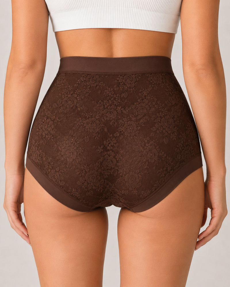 4-Pack High Waist Front Crossover Floral Lace Breathable Panties