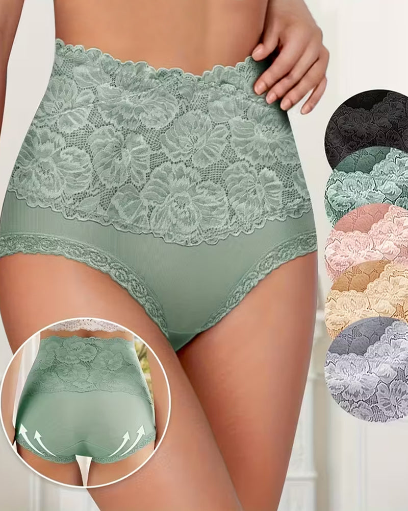 Women's High-waisted Tummy-controlling Lace Cotton Comfortable Breathable Panties