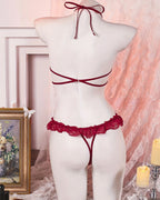 Sexy Halter Neck Floral Lace See-through Cutout Bust Bodysuit Lingerie