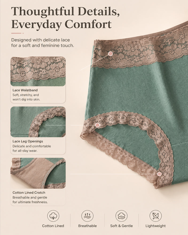 High-Waist Cotton Lace Briefs