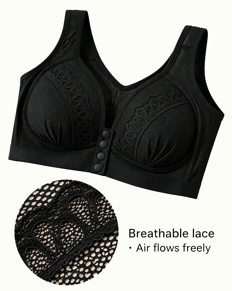 Women's Front-closure Jacquard Lace Breathable Bra