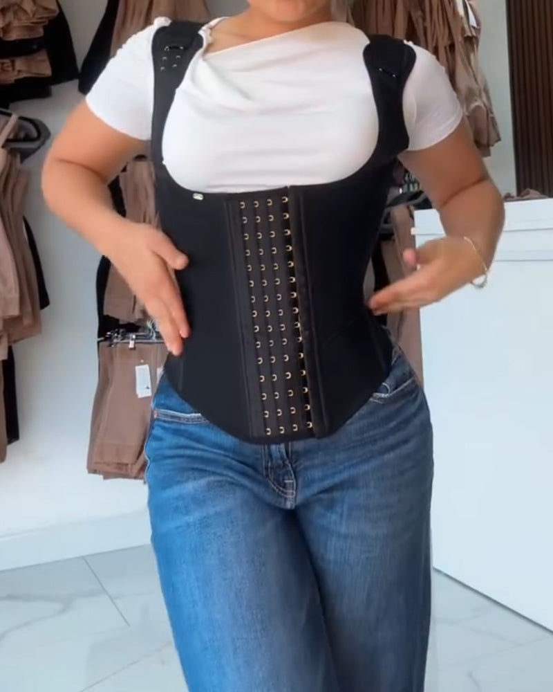 Abdominal Hook-eye Wide Shoulder Straps Full Back Coverage Slimming Belt