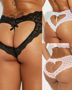 Women's Sexy Lace Heart Hollow Bow Open Crotch Panties