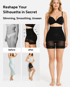 High Waist Tummy Control Sheer Mesh LaceTrim Shaping Shorts