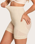 High Waist Tummy Control Sheer Mesh LaceTrim Shaping Shorts