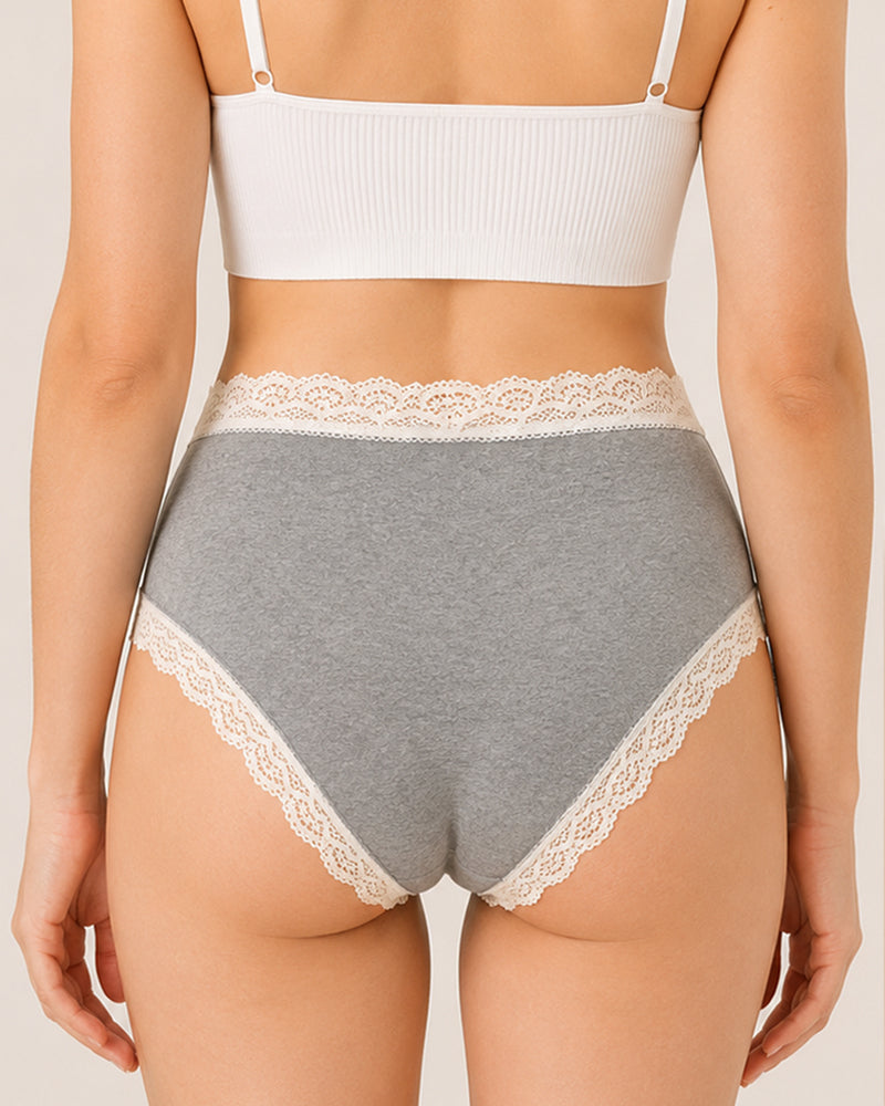Five-pack Pure Cotton High Waist Lace-trimmed Briefs