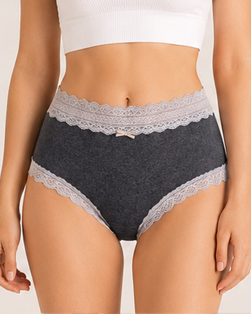 Five-pack Pure Cotton High Waist Lace-trimmed Briefs