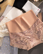 Women's Flower Embroidered Lace High-waisted Tummy-control Breathable Seamless Briefs