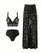 Deep V Neck Cutout Bikini Swimsuit and Wide-leg Pants