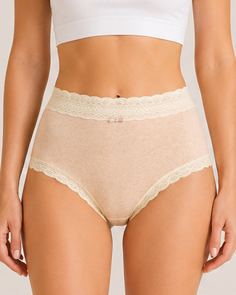 Five-pack Pure Cotton High Waist Lace-trimmed Briefs