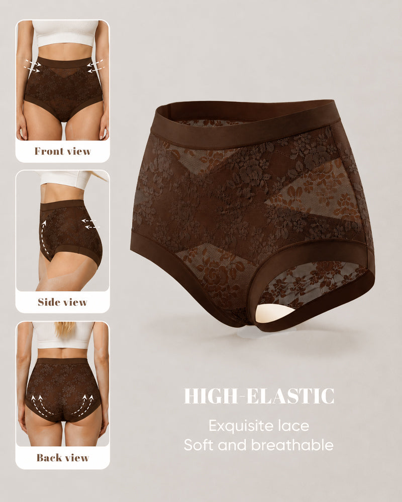 4-Pack High Waist Front Crossover Floral Lace Breathable Panties