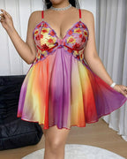 Plus Size Sexy V-Neck Colorful Embroidered Floral Backless Camisole Nightgown
