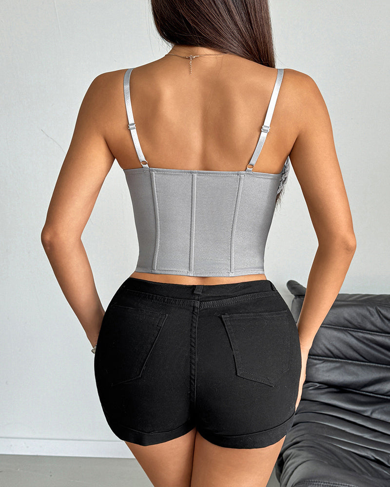 Sexy See-through Mesh Lace Patchwork Fishtail Camisole Top