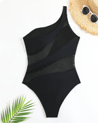 Sexy One-shoulder See-through Mesh One-piece Swimsuit