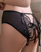 Butterfly Tie-up Hollow Lace Mesh Sheer Sexy Open-crotch Panties