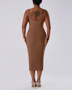 Solid Color Sleeveless Waist and Hip Lifting Long Dress With Built In Shapewear