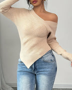 Sexy Off-the-shoulder Irregular Knit Stretch Sweater