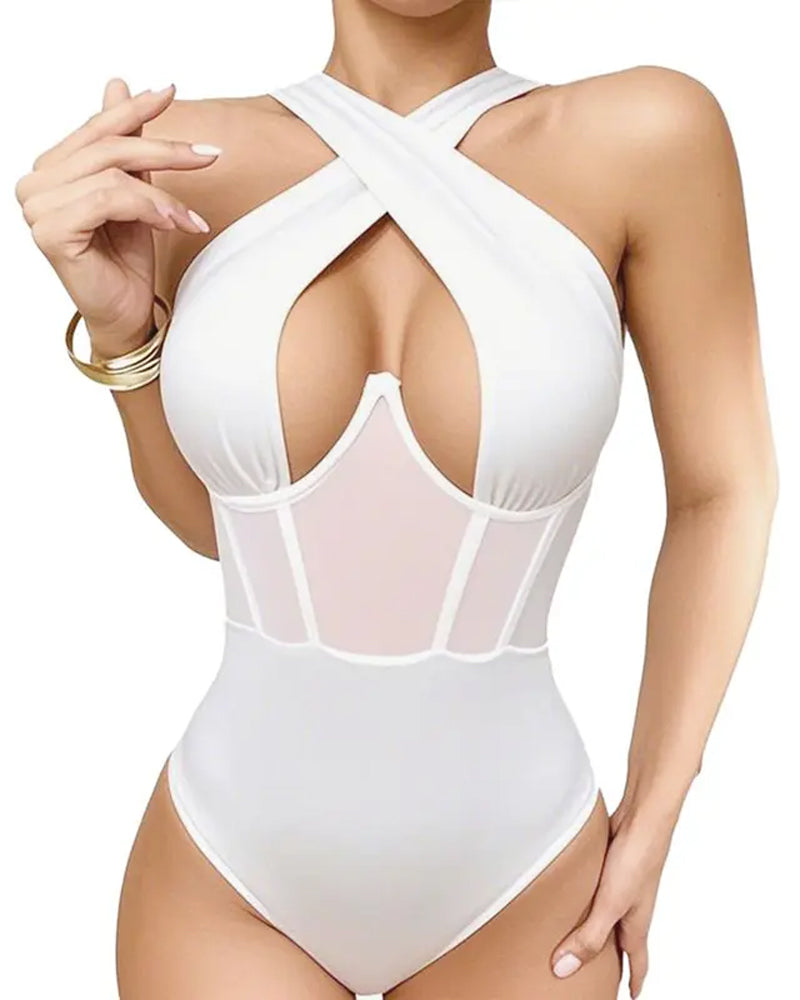 Sexy Cross-strap Mesh Bodysuit