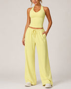 Women's Backless Top and Wide-leg Pants Sports Casual Set